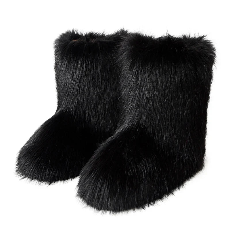 Women's Faux Fur Snow Boots – Fluffy Plush Warm Winter Footwear