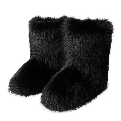 Women's Faux Fur Snow Boots – Fluffy Plush Warm Winter Footwear