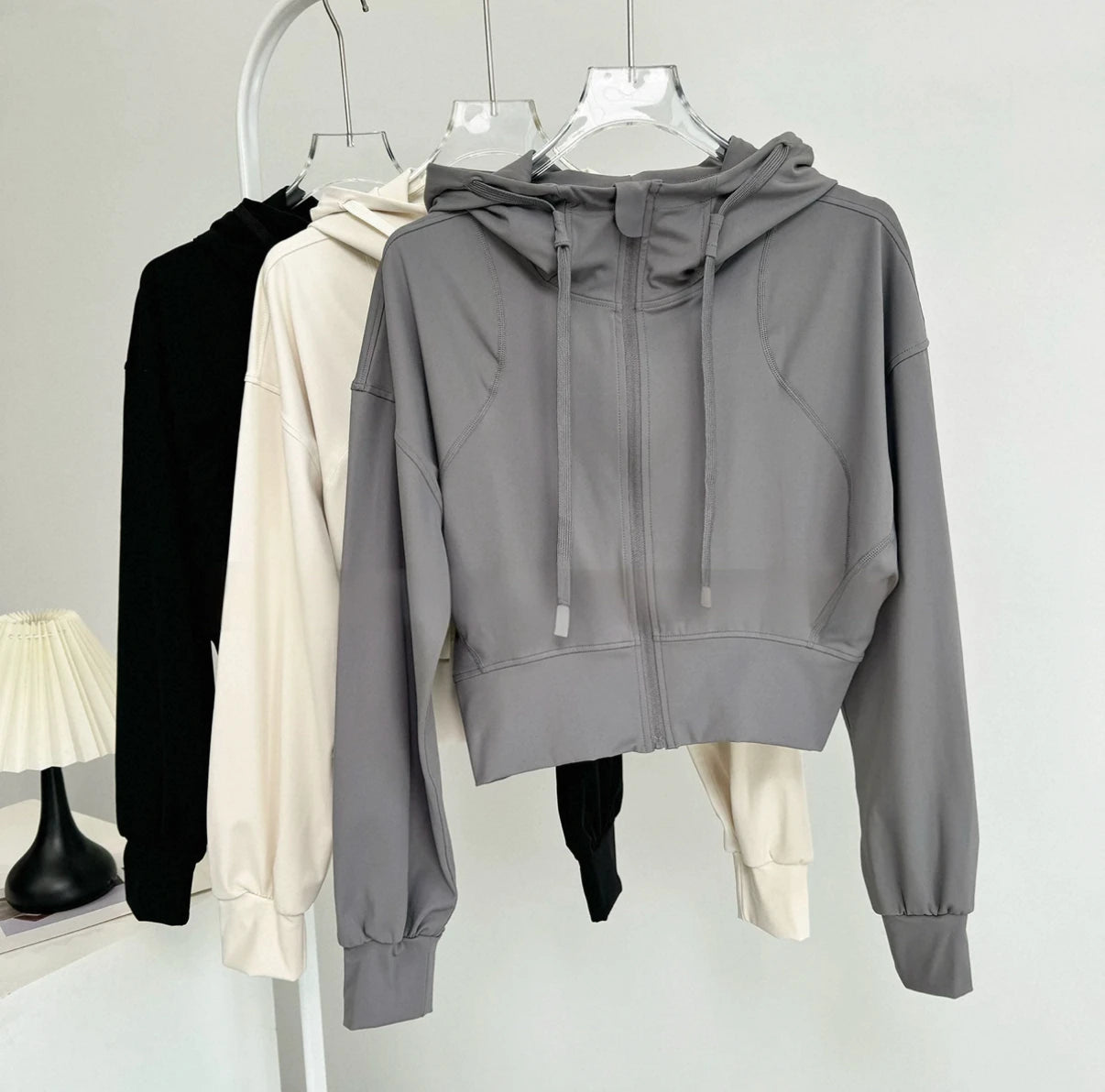 Women's Cropped Hooded Running Jacket – Zip-Up Activewear
