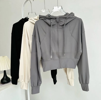 Women's Cropped Hooded Running Jacket – Zip-Up Activewear