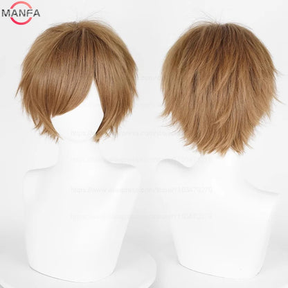 Anime 30cm Short Straight Cosplay Wig Black White Green Brown Purple Blue Gray Red Gold Man Women