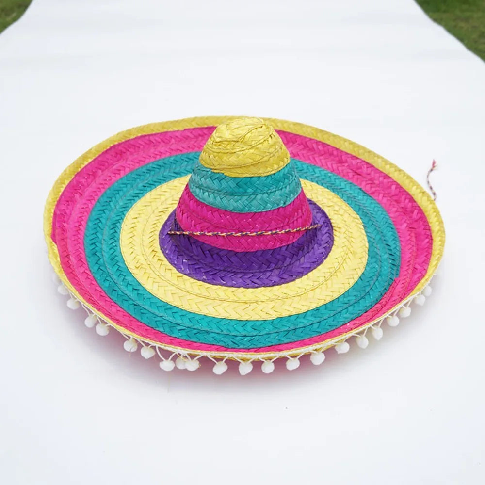 Colorful Mexican Sombrero – Wide Brim Straw Party Hat for Men & Women