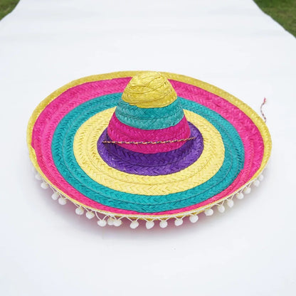 Colorful Mexican Sombrero – Wide Brim Straw Party Hat for Men & Women