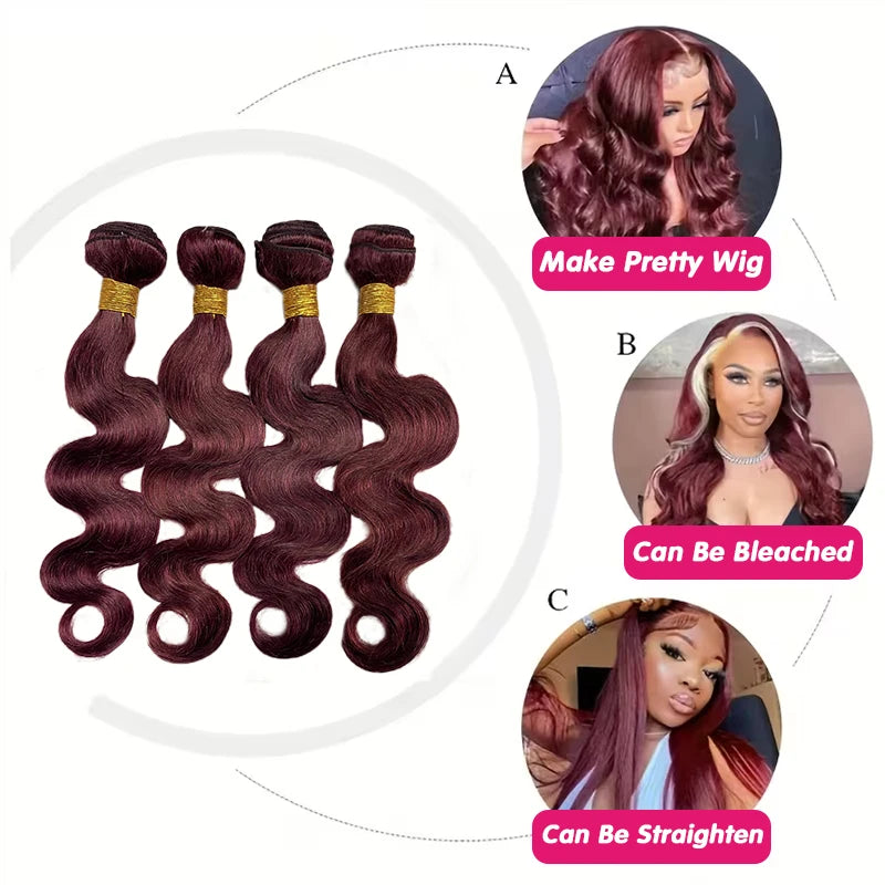 99j Burgundy Body Wave Bundles 3 4 Bundle Colored Wine Red 100 Unprocessed Human Hair 16a Raw