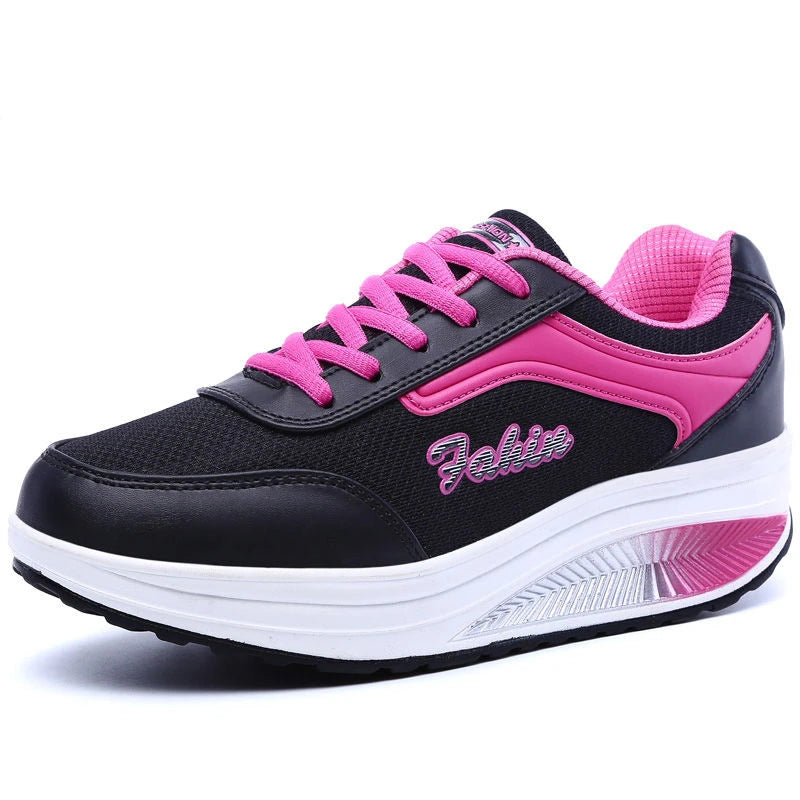 Women's Platform Walking Sneakers – Lightweight Mesh Lace-Up Shoes