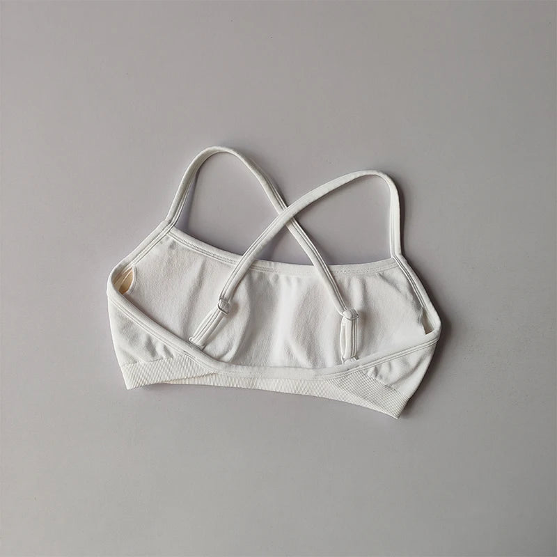 Seamless Cross-Back Sports Bra Women Shockproof Gathering Yoga Crop Top