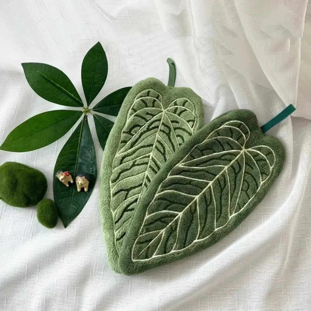 Washable Clear Plant Print Towels Ultra-Absorbent Quick-Dry Hanging Loop Bathroom Kitchen Thumb Hand