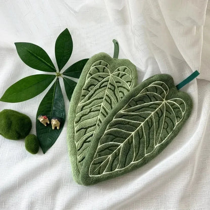 Washable Clear Plant Print Towels Ultra-Absorbent Quick-Dry Hanging Loop Bathroom Kitchen Thumb Hand