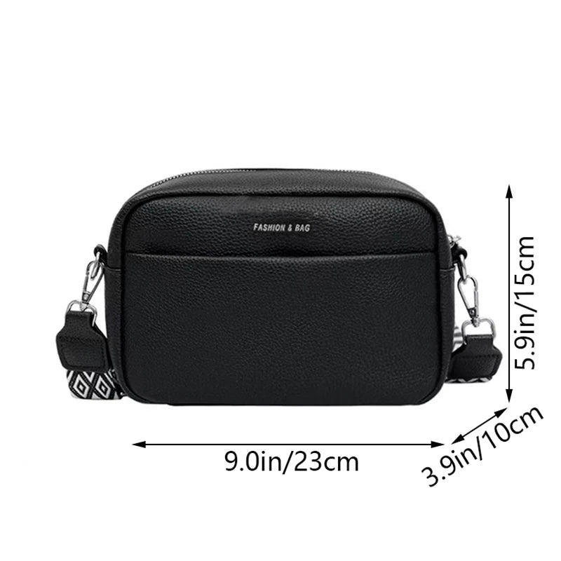 Canvas Crossbody Bag with Wide Patterned Strap – Unisex Camera Purse
