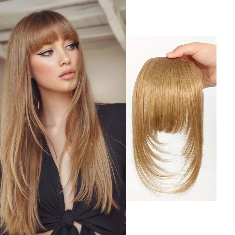 Synthetic Hair Clip-In Bangs Cut Wispy Fringe Sideburns Dark Brown Natural Look Women Daily Party
