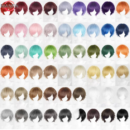Anime 30cm Short Straight Cosplay Wig Black White Green Brown Purple Blue Gray Red Gold Man Women