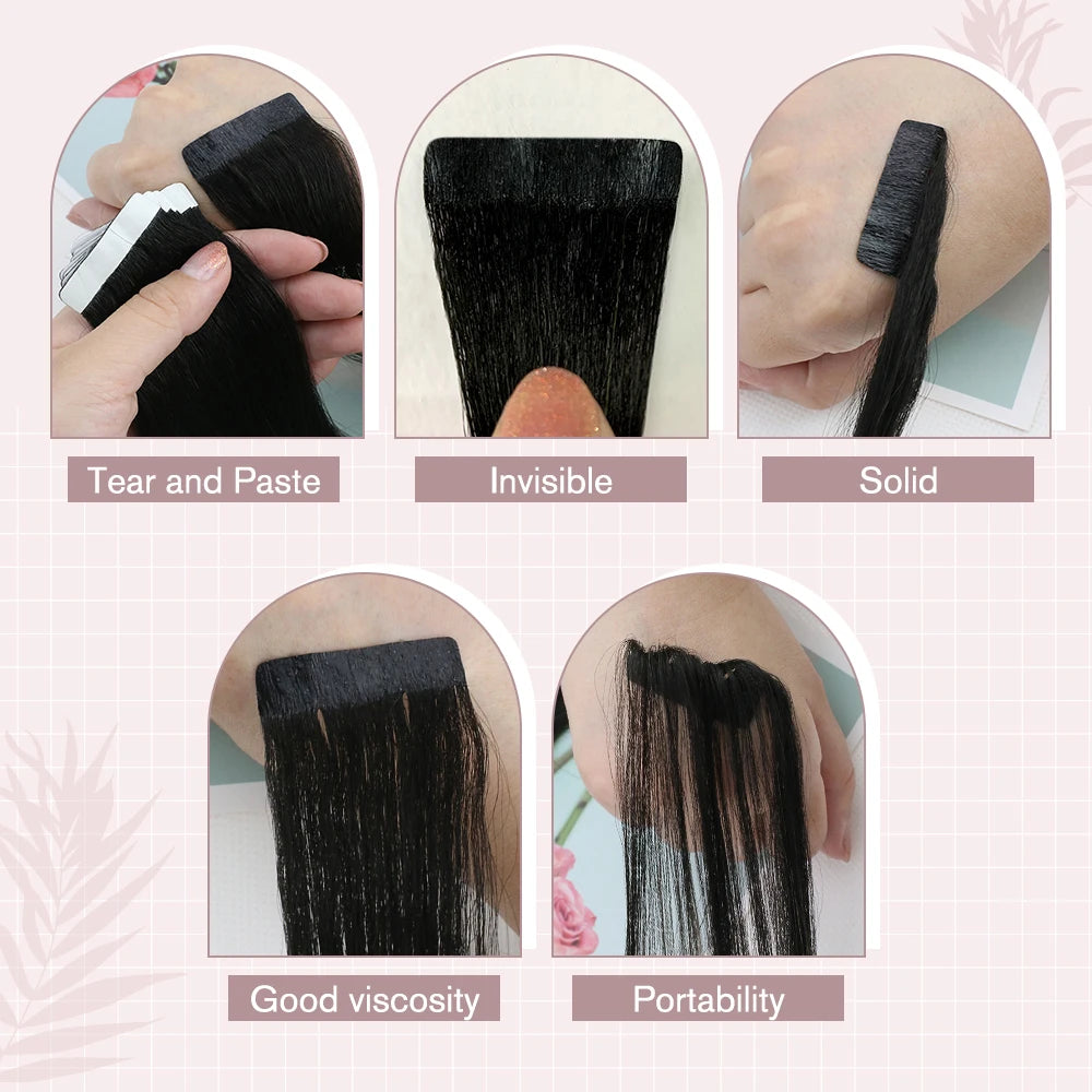 Ugeat Tape Hair Extensions Human Real Natural Brazilian Remy Straight Seamless Skin Weft Women