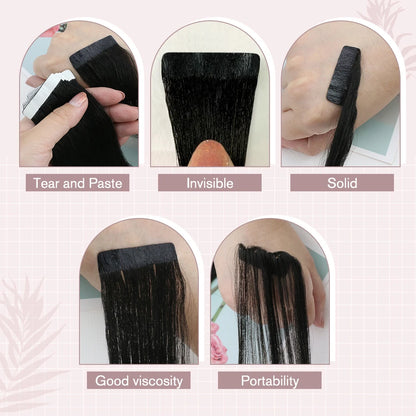 Ugeat Tape Hair Extensions Human Real Natural Brazilian Remy Straight Seamless Skin Weft Women