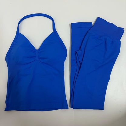 Women's 2-Piece Yoga Set – Backless Tank Top & Scrunch Leggings
