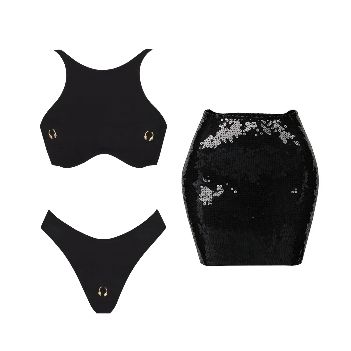 Women's 2-Piece Bodysuit & Sequin Skirt Set