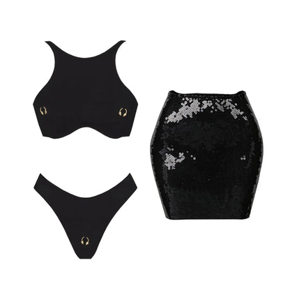 Women's 2-Piece Bodysuit & Sequin Skirt Set