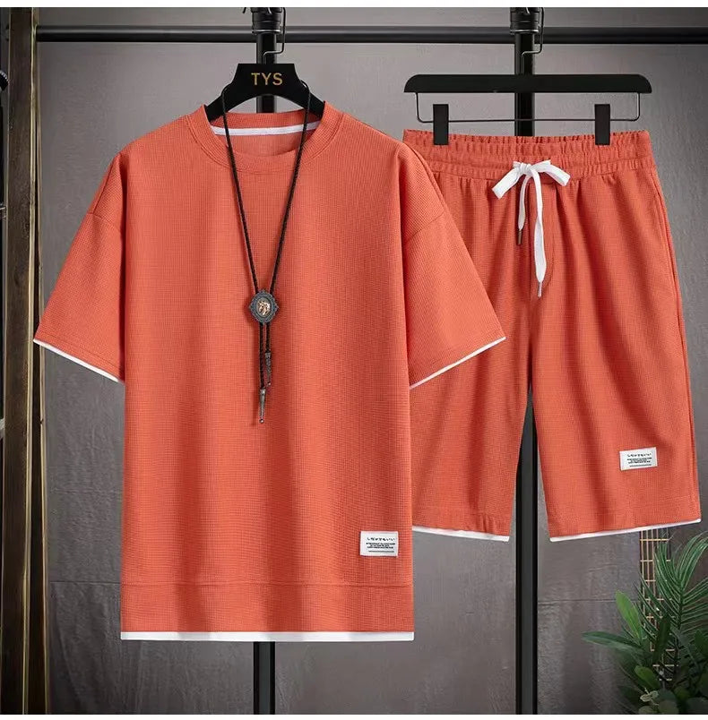 Men's Waffle Texture T-Shirt & Shorts Set
