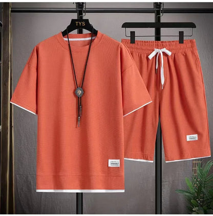 Men's Waffle Texture T-Shirt & Shorts Set