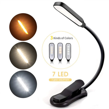 7 Led Book Light Usb Rechargeable Reading 3-Level Warm Cool White Daylight Portable Flexible Easy