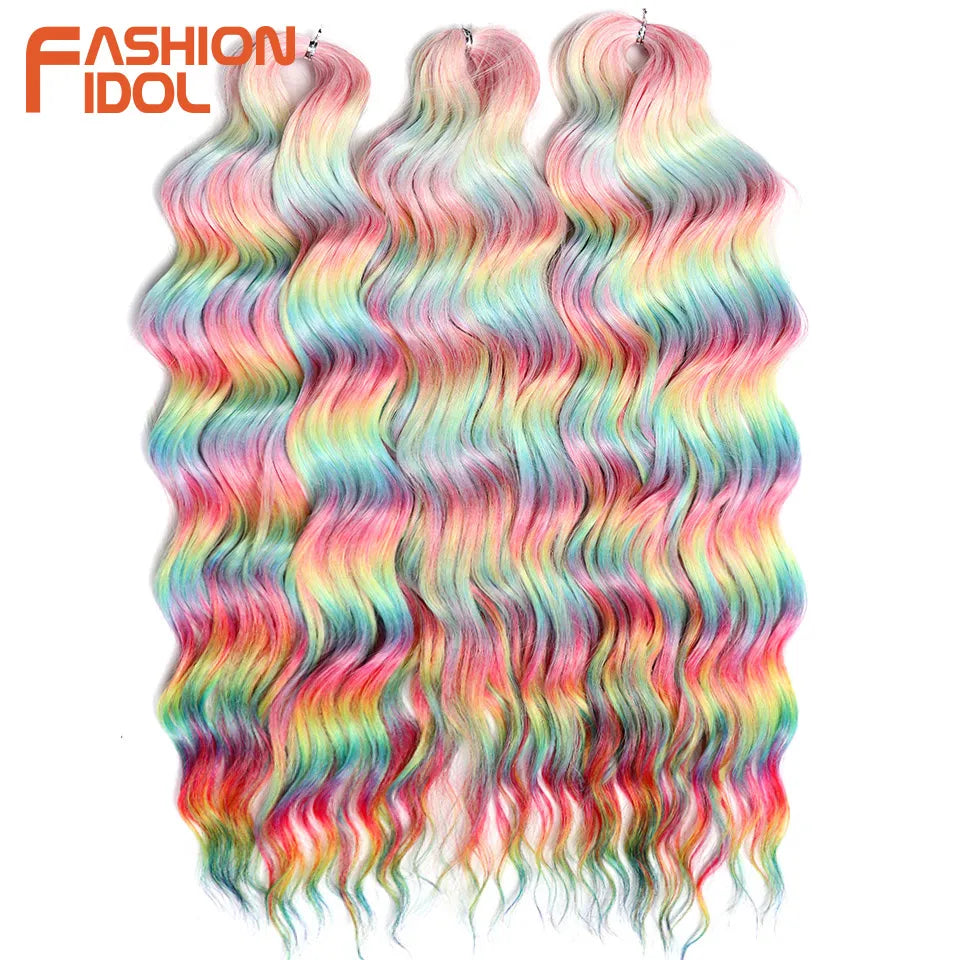 Anna 24 Inch Synthetic Hair Water Wave Braiding Extensions Ombre Blonde Deep Afro Curl Twist Crochet