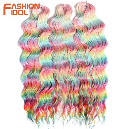 Anna 24 Inch Synthetic Hair Water Wave Braiding Extensions Ombre Blonde Deep Afro Curl Twist Crochet