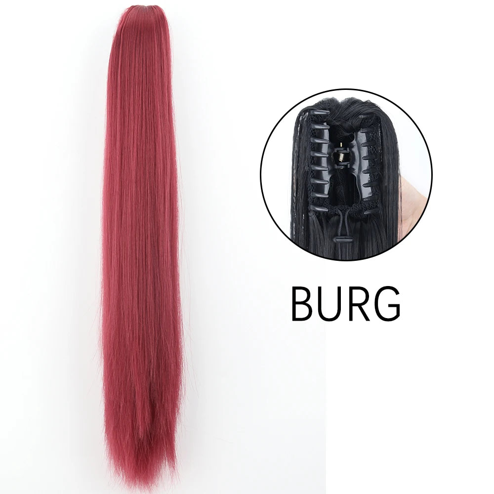 Synthetic Long Straight Claw Clip Ponytail Hair Extensions 24inch Heat Resistant Pony Tail Piece
