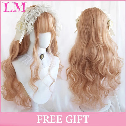 Lm Cosplay Wig Bangs Synthetic Straight Hair 24 Inch Long Heat-Resistant Pink Women
