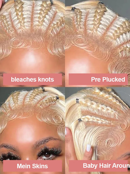42 Inches 613 Honey Blonde 13x6 Hd Transparen Body Wave Lace Frontal Human Hair Wig Colored Front