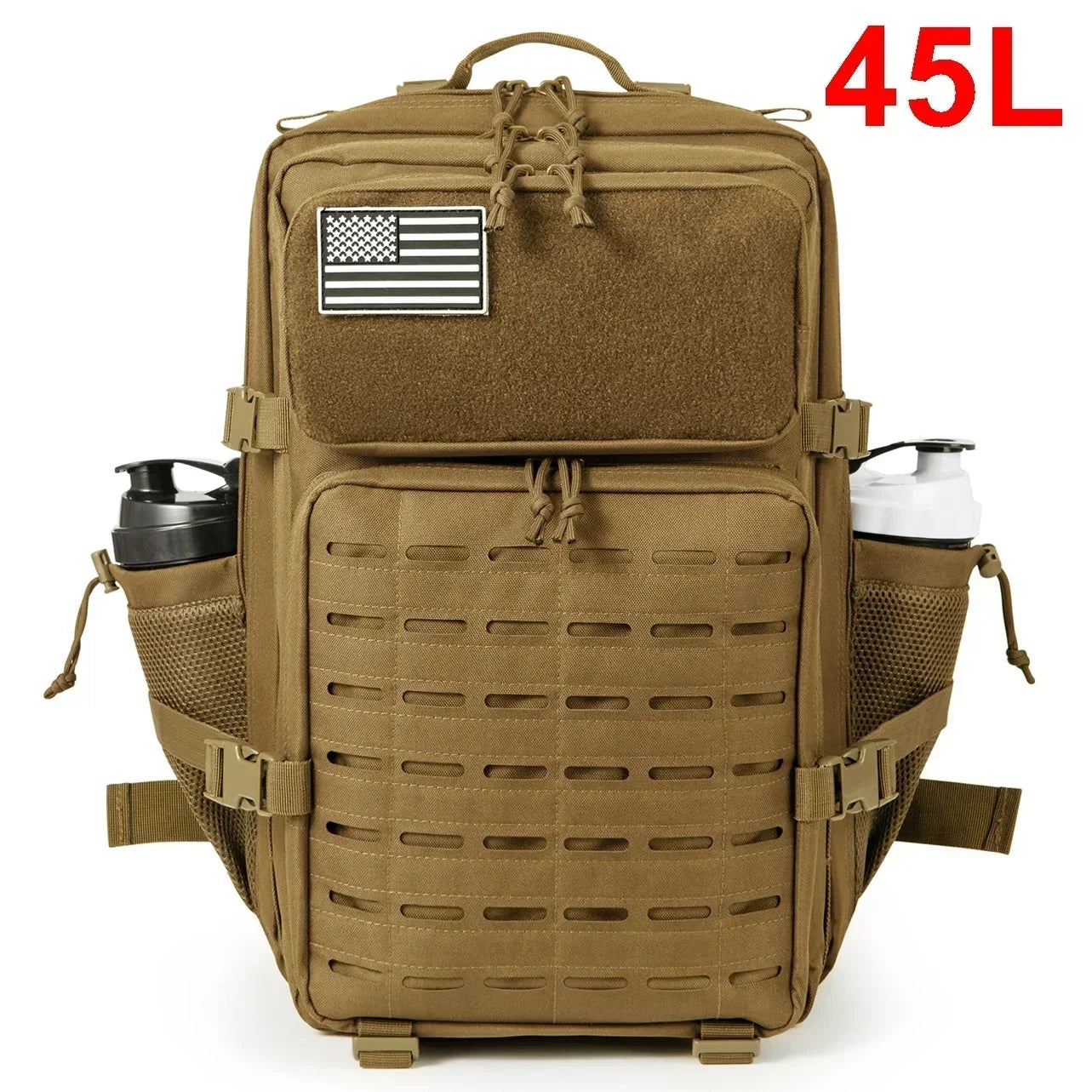 Tactical MOLLE Hiking Backpack – 25L/45L Laser Cut Rucksack with Dual Cup Holders