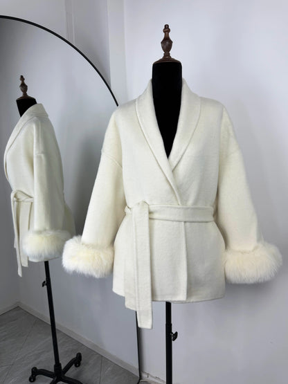 Women's Fox Fur Woolen Short Coat – Double-Sided Wool