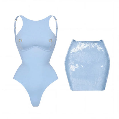 Women's 2-Piece Bodysuit & Sequin Skirt Set