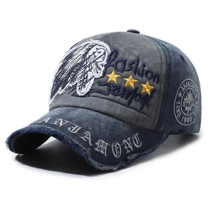Distressed Baseball Cap with Embroidery – Adjustable Unisex Hat