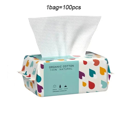 Disposable Face Towel – 100% Organic Cotton Dry & Wet Use (100pcs/bag)