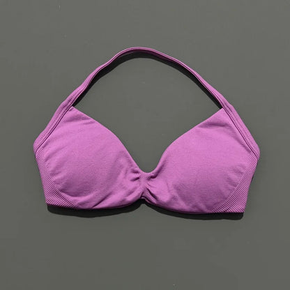 Seamless Halter Sports Bra – Women's Push-Up Gym Bra