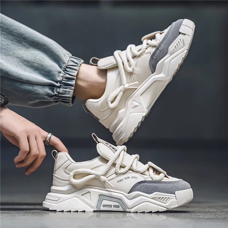 Men's Chunky Platform Sneakers – Casual Outdoor Lace-Up Shoes
