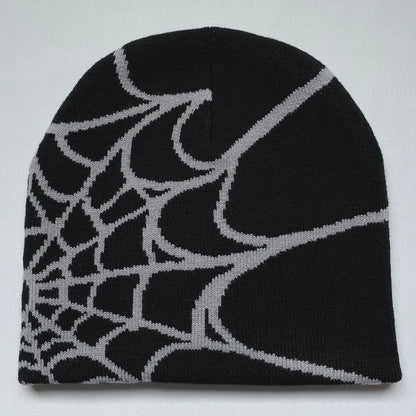 Spider Web Knit Beanie – Y2K Unisex Winter Hat