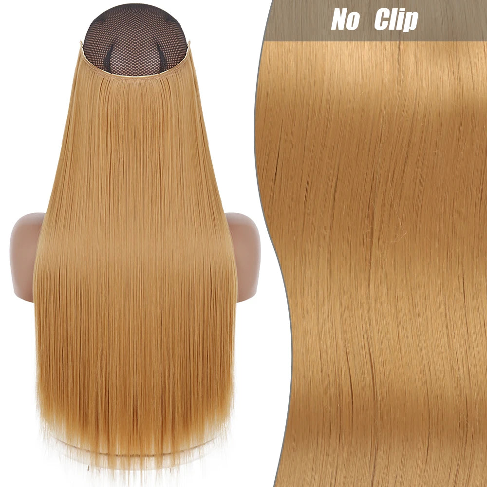 No Clips Natural Hair Extension Synthatic Artificial Long Straight Hairpiece Blonde Black Mixed