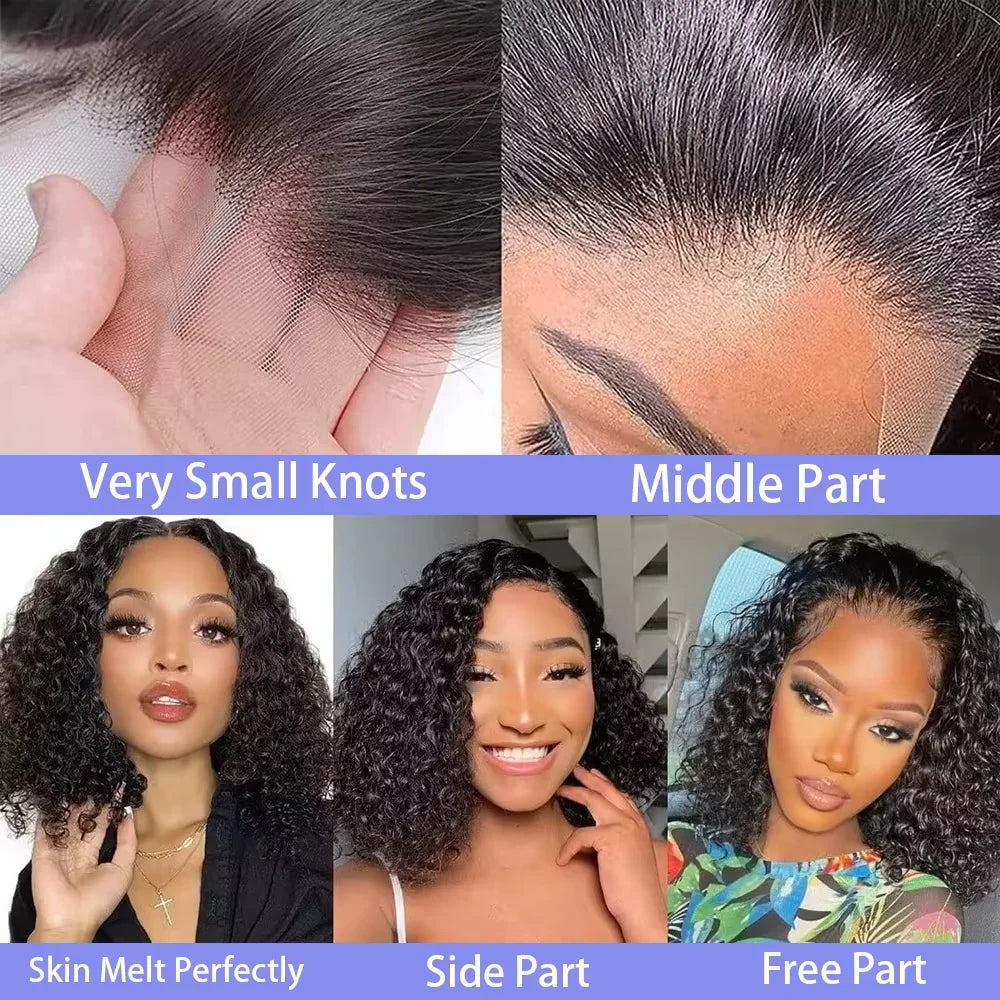 Deep Wave 250 Density Short Bob 13x4 Hd Lace Front Human Hair Wigs Women Burmese Raw Curly Frontal