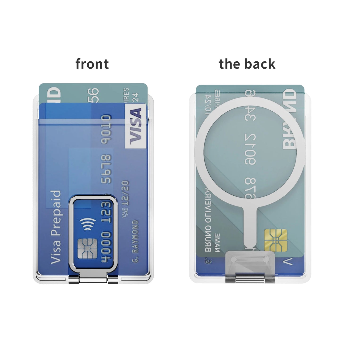 Strong Transparent Magnetic Magsafe Card Wallet Metal Stand Holder Clear Case Iphone Phone Back Bag