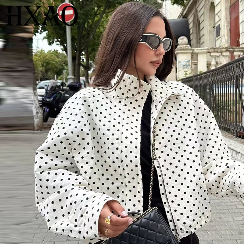 Polka Dot Bomber Jacket & Shorts Set – Women's Oversized Outerwear