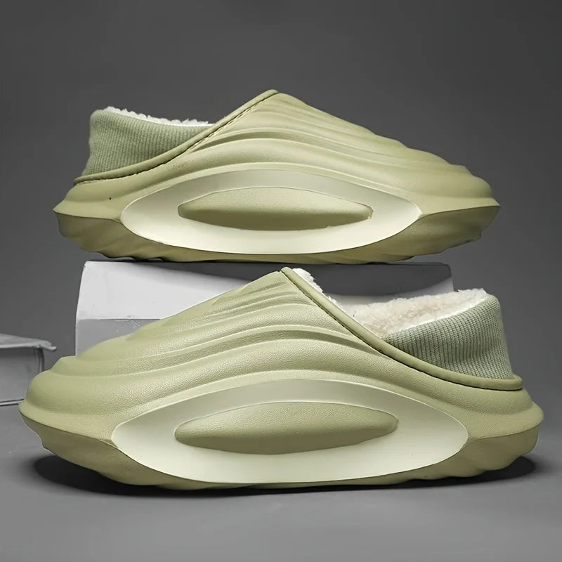 Fleece-Lined Winter Slippers – Chunky EVA Sole, Indoor Outdoor Shoes