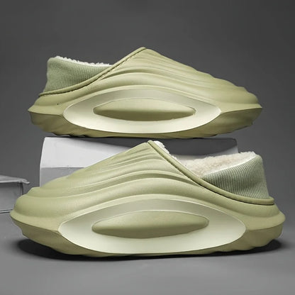Fleece-Lined Winter Slippers – Chunky EVA Sole, Indoor Outdoor Shoes