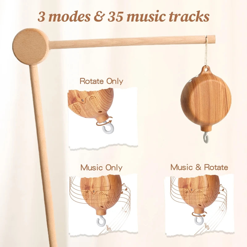 Baby Crib Music Box Mobile – Rotating Arm with Hanging Rattles