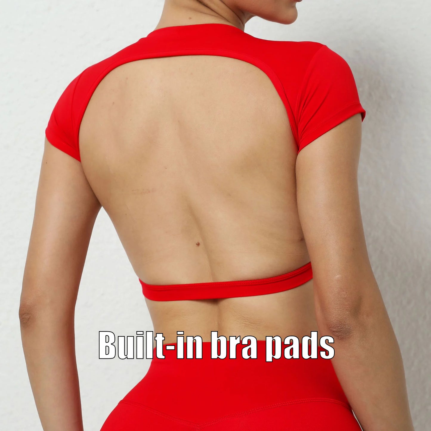 Women's Crop Top Sports Shirt with Built-In Chest Pads