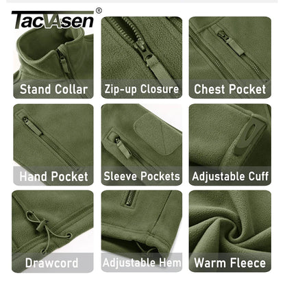 Men's Fleece Jacket Full-Zip Windproof Tactical Coat Multi-Pocket