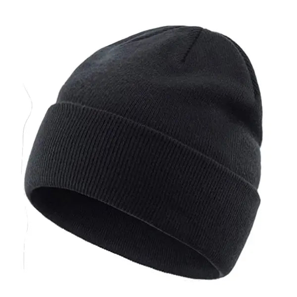 Solid Knit Beanie – Unisex Cuffed Winter Skull Cap