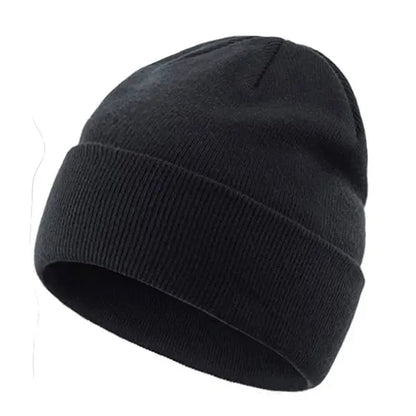 Solid Knit Beanie – Unisex Cuffed Winter Skull Cap
