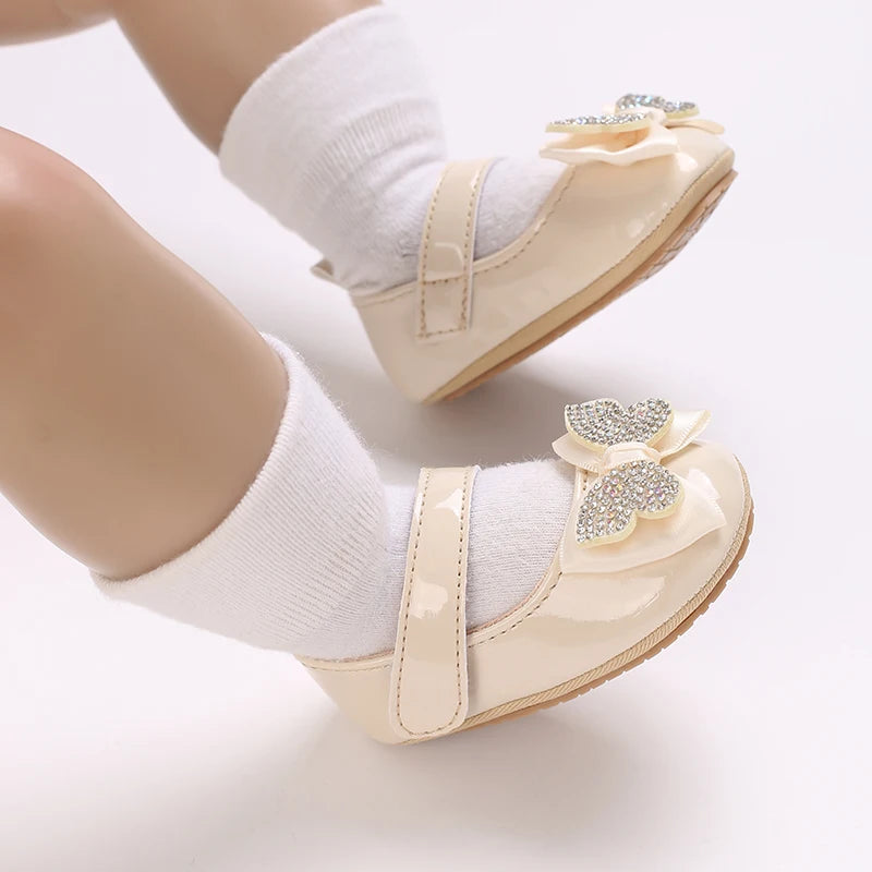 Baby Girl Mary Jane Shoes – Rhinestone Bowknot, 0–18 Months