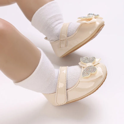 Baby Girl Mary Jane Shoes – Rhinestone Bowknot, 0–18 Months