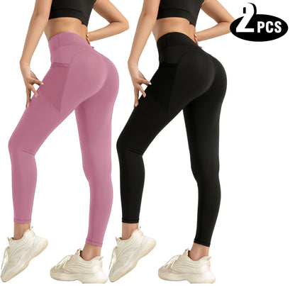 2-Pack Women's High Waist Yoga Leggings with Side Lace-Up Cutout